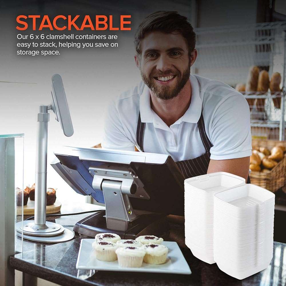 Stock Your Home 6x6 Clamshell Take Out Boxes (50 Pack) Small 1-Compartment Foam Food Containers Disposable Lunch Container, Restaurant Togo Trays with Hinged Lids for Takeout, Carryout, and Meal-Prep - Image 5