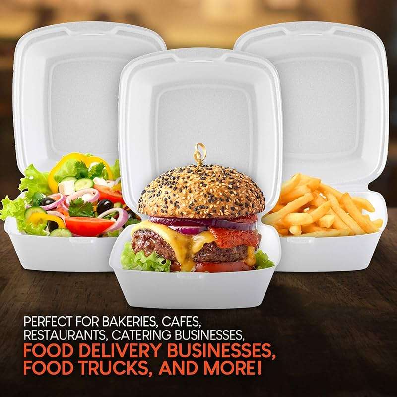 Stock Your Home 6x6 Clamshell Take Out Boxes (50 Pack) Small 1-Compartment Foam Food Containers Disposable Lunch Container, Restaurant Togo Trays with Hinged Lids for Takeout, Carryout, and Meal-Prep - Image 7