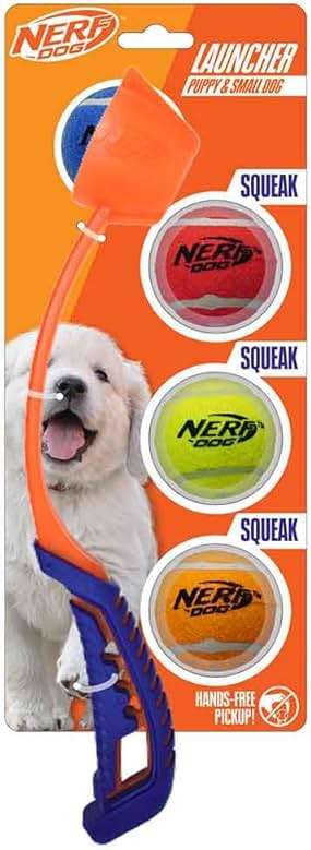 Nerf Dog 5-Piece Dog Toy Gift Set, Includes 13in Air Strike Launcher and 2in Squeak Tennis Ball 4-Pack, Nerf Tough Material, Multicolored - Image 1