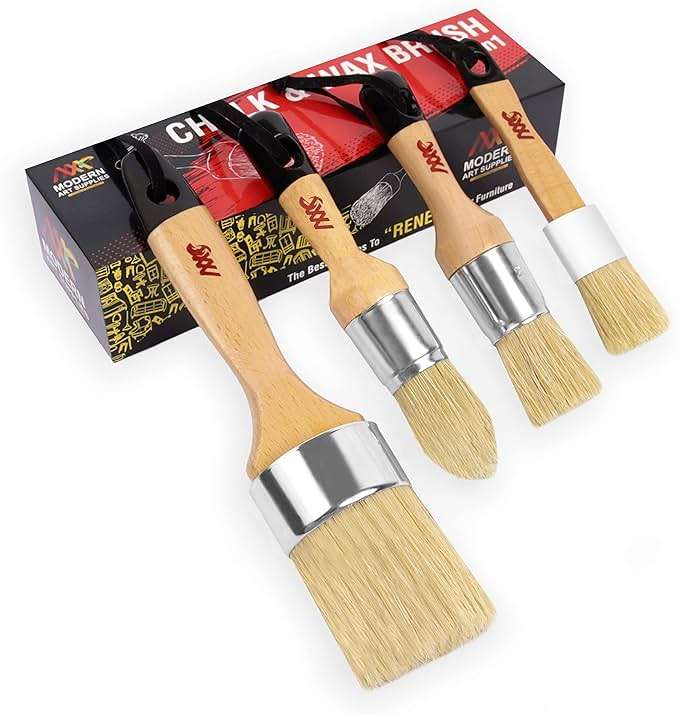 Chalk Wax Paint Brush 4PCs Set Including 3 Small for Furniture Painting and 1 Large Bristle Paint Brushes Set Compatible with Annie Sloan Paint, Fusion Mineral Paint - Image 1