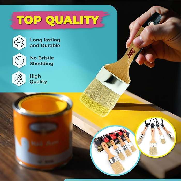 Chalk Wax Paint Brush 4PCs Set Including 3 Small for Furniture Painting and 1 Large Bristle Paint Brushes Set Compatible with Annie Sloan Paint, Fusion Mineral Paint - Image 3
