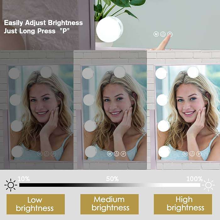BWLLNI Lighted Makeup Mirror Hollywood Mirror Vanity Mirror with Lights, Touch Control Design 3 Colors Dimable LED Bulbs, Detachable 10X Magnification, 360°Rotation, (White) 12" L x 14" W - Image 3