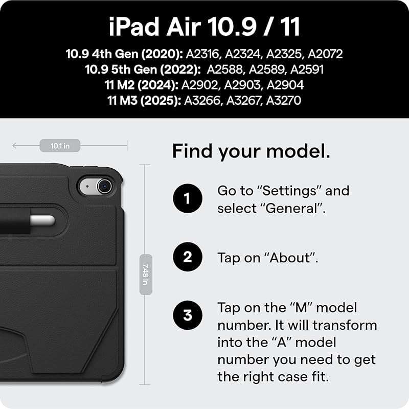 ZUGU CASE for iPad Air 11 M4 2026/M3 2025/M2 2024 iPad Air 4 & 5 10.9 Inch (2020/2022) - Protective, Ultra Thin, Magnetic Stand, Sleep/Wake Cover with Apple Pencil Charging & Storage - Black - Image 2
