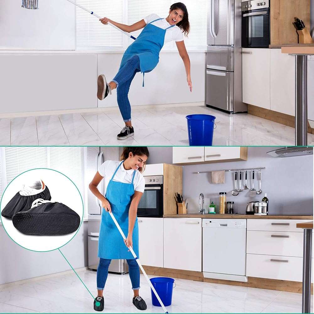 SATINIOR 3 Pairs Reusable Shoe Covers Slip Resistant Waterproof Boot Covers Elasticity Convenience Dustproof Overshoes Machine Washable for Household Carpet Floor Protection, Black - Image 5