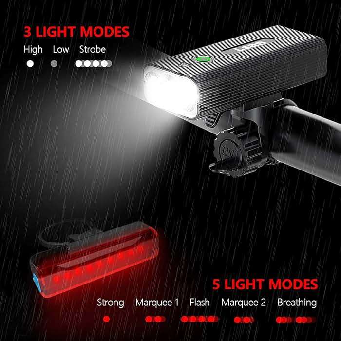 Super Bright Bike Lights Front and Back,1200 Lumens Bike Lights for Night Riding,USB Rechargeable Bicycle Light,3 LED Bike Headlight with Power Bank Function,IPX5 Waterproof,3+5 Light Modes - Image 4