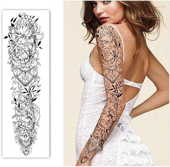 Temporary Tattoo Full Arm 8 Sheets and Half Arm Shoulder Waterproof Fake Tattoos 10 Sheets, Extra Large LastingTattoo Stickers for Girls or Women - Image 3