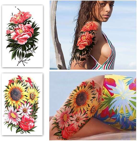 Temporary Tattoo Full Arm 8 Sheets and Half Arm Shoulder Waterproof Fake Tattoos 10 Sheets, Extra Large LastingTattoo Stickers for Girls or Women - Image 5