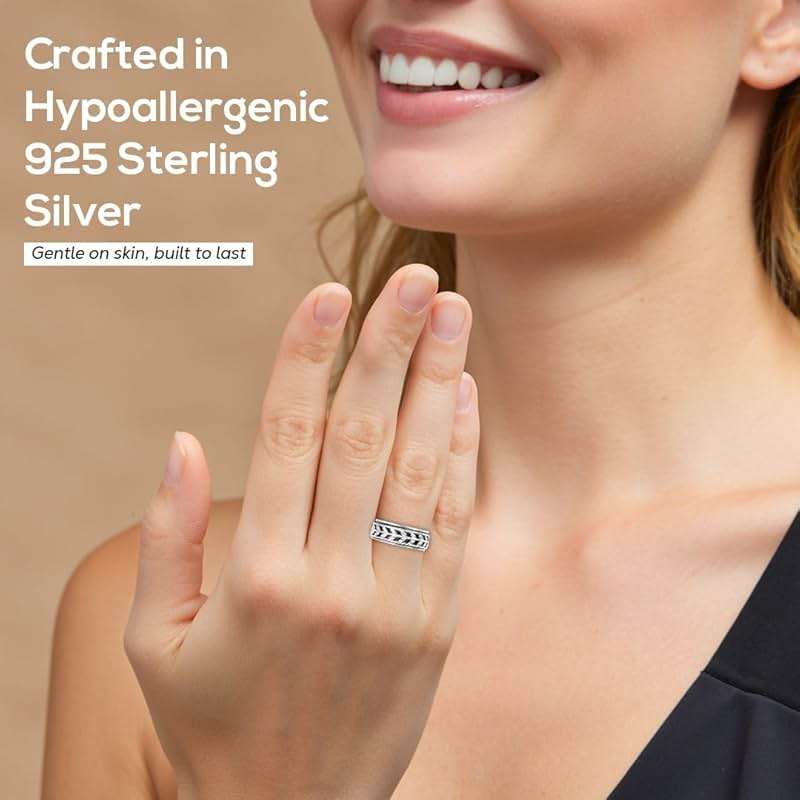 Shop LC 925 Sterling Silver Spinner Fidget Ring for Women Men | Anxiety Ring | Moon Star Design | Platinum Plated | Stress Relief Worry | Promise | Boho Jewelry Gift - Image 2