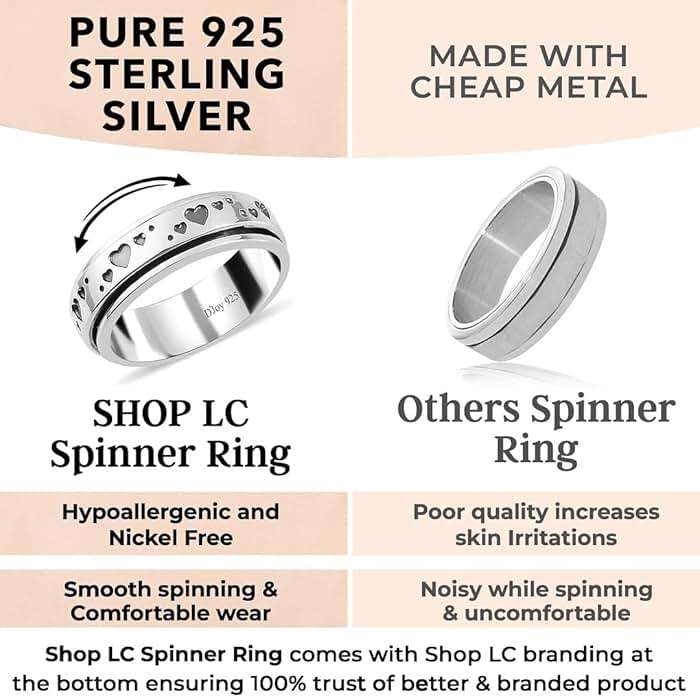 Shop LC 925 Sterling Silver Spinner Fidget Ring for Women Men | Anxiety Ring | Moon Star Design | Platinum Plated | Stress Relief Worry | Promise | Boho Jewelry Gift - Image 3