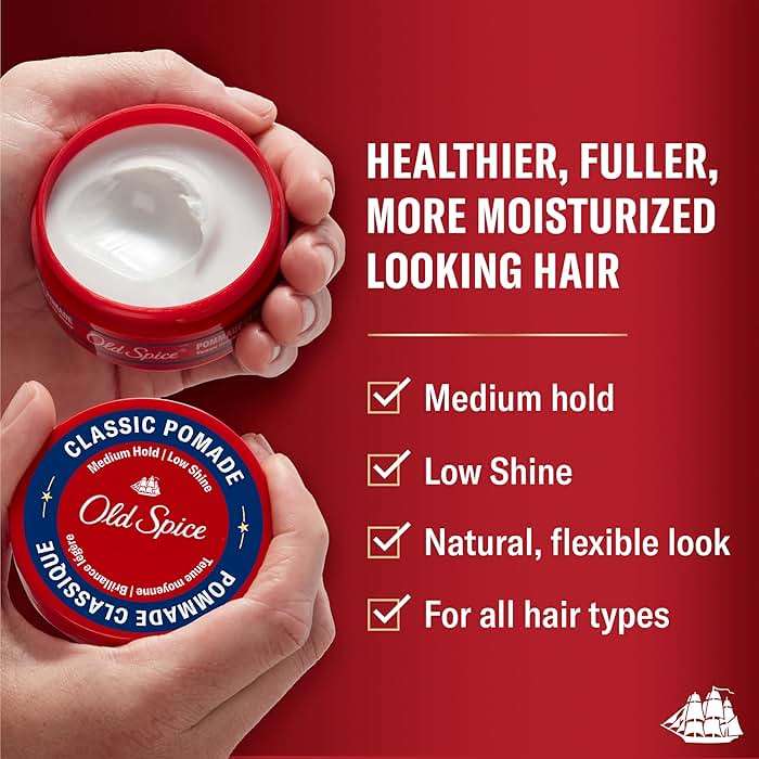 Old Spice Classic Pomade for Men, Healthy & Strong with Vitamin E & Biotin, Men's Hair Styling Pomade, Medium Hold, Matte Finish, 2.22 oz, Twin Pack - Image 2