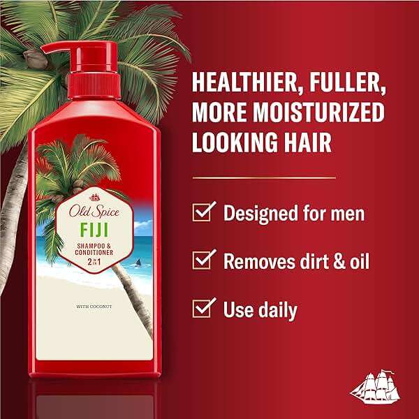 Old Spice Mens 2-in-1 Shampoo and Conditioner Set, Fiji, Coconut & Tropical Wood Scent, For All Hair Types, Healthier, Fuller, Moisturized Looking Hair, 21.9 fl oz Each, Twin Pack - Image 2