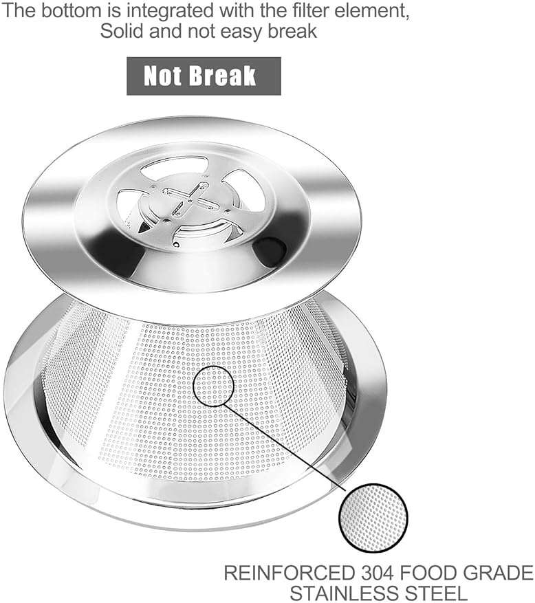 Hanlomele Pour Over Coffee Dripper, Paperless Reusable Coffee Filter, Pour Over Coffee Maker for Single Cup Brew, Double Mesh Design of Stainless Steel Cone Filter for Perfect Extraction (1-2 Cup) - Image 5
