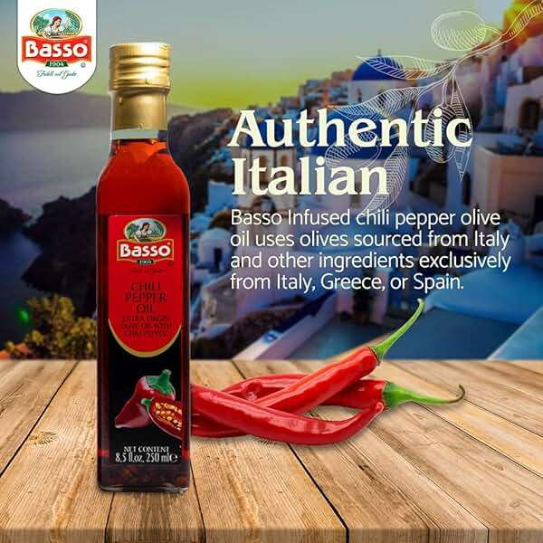 BASSO 1904 - Spicy Chili Oil, Infused Premium Olive Oil, 8.5 Fl Oz (250 ml) | Hot Chili Infused with Extra Virgin Olive Oil for Drizzle, Cooking, Dipping, Dressing and Tasting, Product of Italy - Image 3