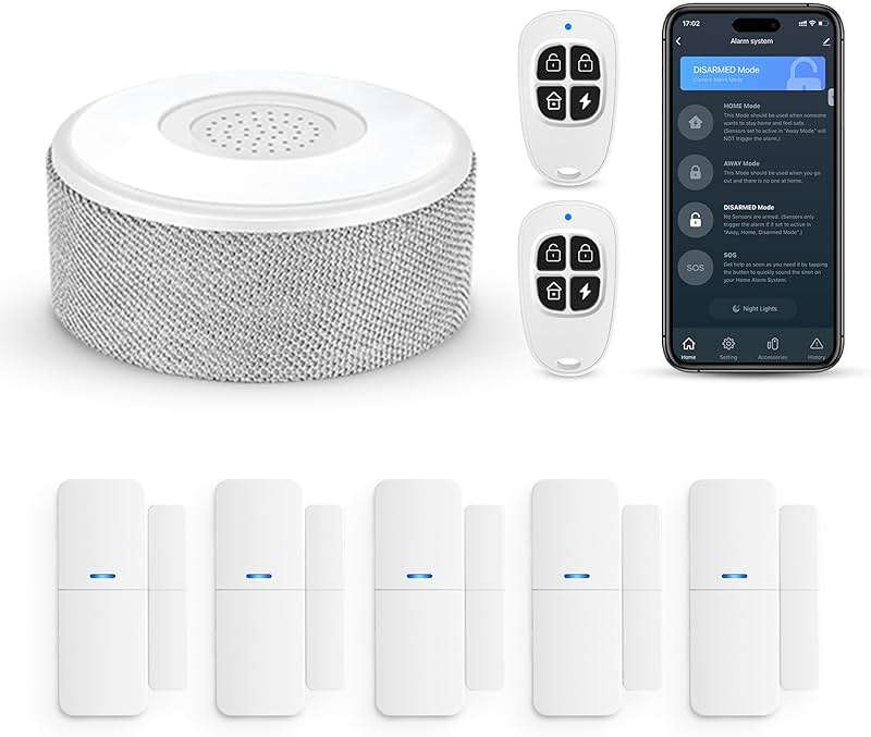 WiFi Door Alarm System, Wireless DIY Smart Home Security System, with Phone APP Alert, 8 Pieces-Kit (Alarm Siren, Door Window Sensor, Remote), Work with Alexa, for House, Apartment, by tolviviov - Image 1