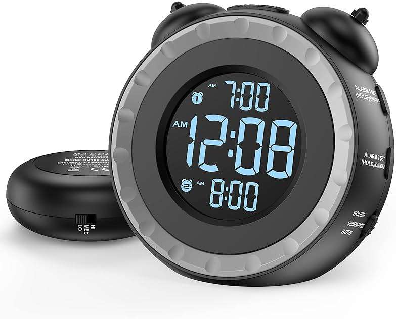 uscce Loud Dual Alarm Clock with Bed Shaker - 0-100% Dimmer, Vibrating Alarm Clock for Heavy Sleepers or Hearing Impaired, Easy to Set, USB Charging Port, Snooze, Battery Backup - Image 1