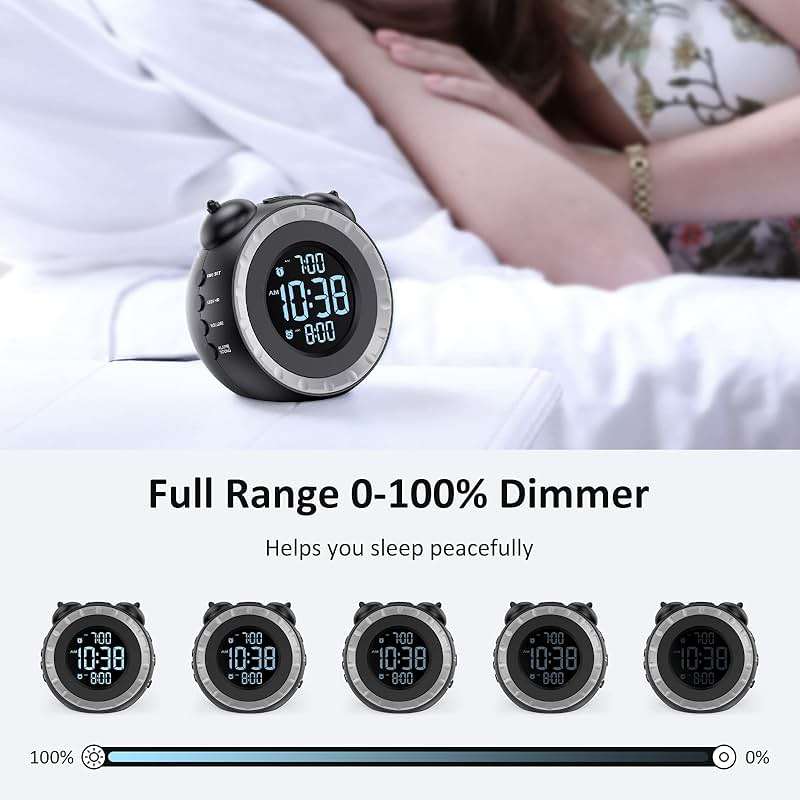 uscce Loud Dual Alarm Clock with Bed Shaker - 0-100% Dimmer, Vibrating Alarm Clock for Heavy Sleepers or Hearing Impaired, Easy to Set, USB Charging Port, Snooze, Battery Backup - Image 3
