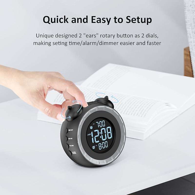 uscce Loud Dual Alarm Clock with Bed Shaker - 0-100% Dimmer, Vibrating Alarm Clock for Heavy Sleepers or Hearing Impaired, Easy to Set, USB Charging Port, Snooze, Battery Backup - Image 4