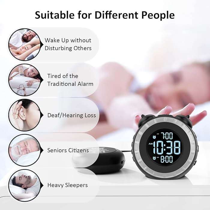 uscce Loud Dual Alarm Clock with Bed Shaker - 0-100% Dimmer, Vibrating Alarm Clock for Heavy Sleepers or Hearing Impaired, Easy to Set, USB Charging Port, Snooze, Battery Backup - Image 8