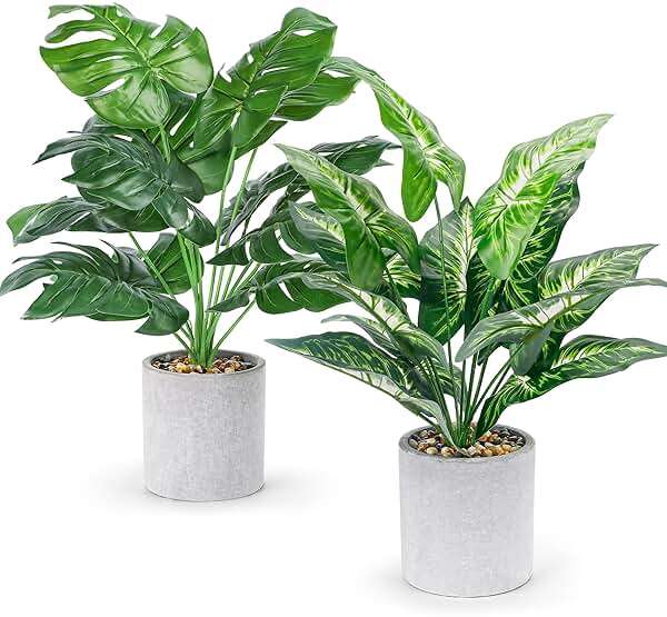 WUKOKU 2pcs Fake Plants 16" Faux Plants Artificial Tropical Plants Indoor for Home Office Desk Kitchen Bathroom Table Shelf Decor - Image 1