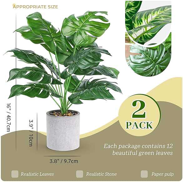 WUKOKU 2pcs Fake Plants 16" Faux Plants Artificial Tropical Plants Indoor for Home Office Desk Kitchen Bathroom Table Shelf Decor - Image 3