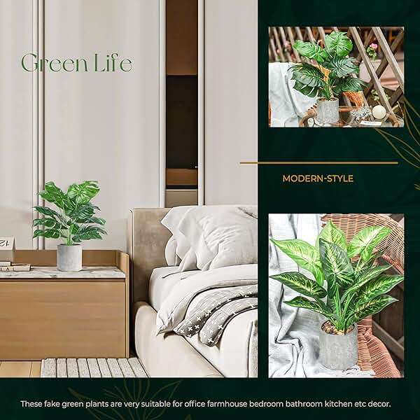 WUKOKU 2pcs Fake Plants 16" Faux Plants Artificial Tropical Plants Indoor for Home Office Desk Kitchen Bathroom Table Shelf Decor - Image 6