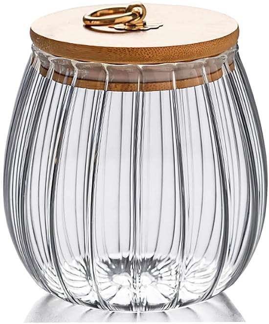 FANTESTICRYAN Glass Coffee Nuts Canister Airtight Storage Jar Petal Decorative Container with Bamboo Lid Metal Handle Easy to Grasp 700ml, 23 FL OZ - Image 1