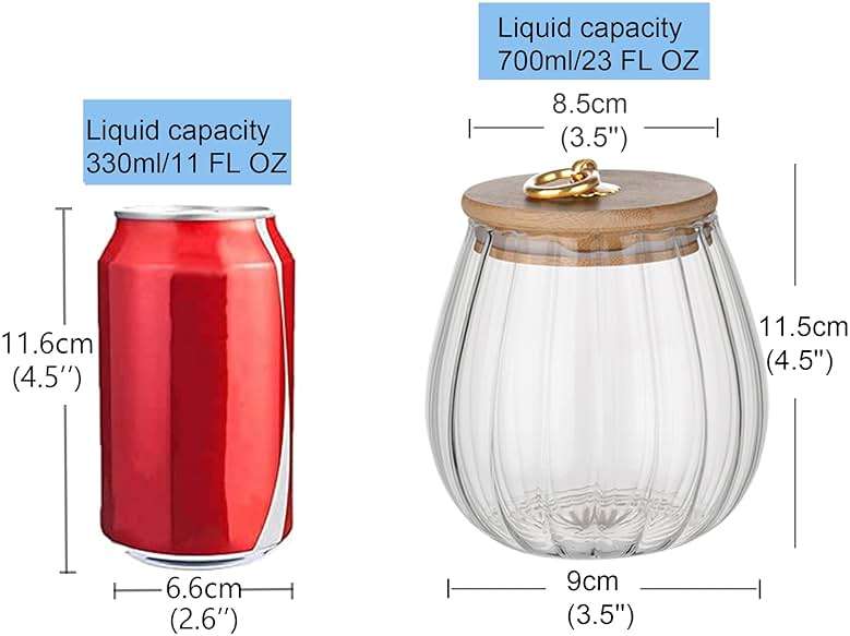 FANTESTICRYAN Glass Coffee Nuts Canister Airtight Storage Jar Petal Decorative Container with Bamboo Lid Metal Handle Easy to Grasp 700ml, 23 FL OZ - Image 2
