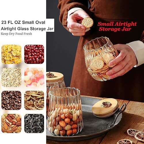 FANTESTICRYAN Glass Coffee Nuts Canister Airtight Storage Jar Petal Decorative Container with Bamboo Lid Metal Handle Easy to Grasp 700ml, 23 FL OZ - Image 3