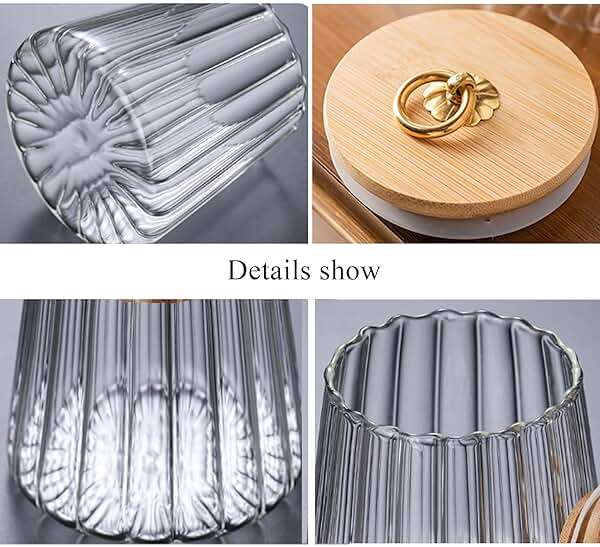 FANTESTICRYAN Glass Coffee Nuts Canister Airtight Storage Jar Petal Decorative Container with Bamboo Lid Metal Handle Easy to Grasp 700ml, 23 FL OZ - Image 5