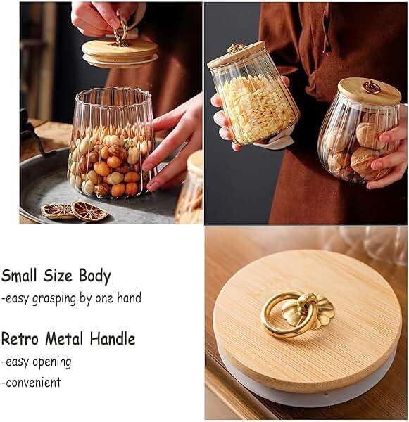 FANTESTICRYAN Glass Coffee Nuts Canister Airtight Storage Jar Petal Decorative Container with Bamboo Lid Metal Handle Easy to Grasp 700ml, 23 FL OZ - Image 6