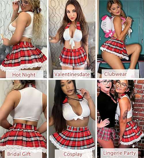 Avidlove Lingerie Set for Women Sexy Lace Two Piece Lingerie Outfits with Tie Top and Mini Pleated Skirt Set - Image 3