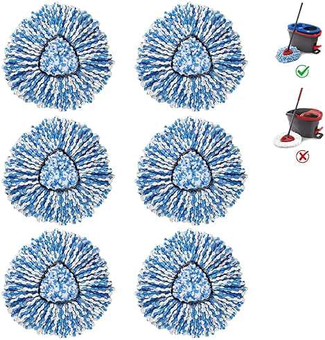 2-Tank Mop Heads Replacements for O-Ceda RinseClean Dual System, Microfiber Refills, Easy Cleaning Mop Repalce Head Blue 6 Pack - Image 1