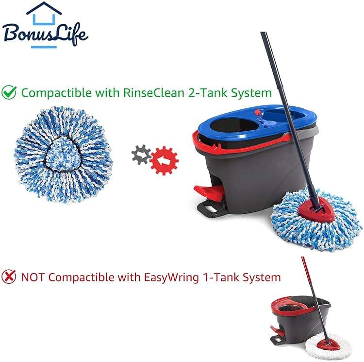 2-Tank Mop Heads Replacements for O-Ceda RinseClean Dual System, Microfiber Refills, Easy Cleaning Mop Repalce Head Blue 6 Pack - Image 2