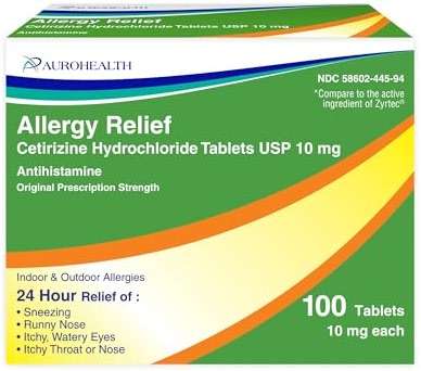 Aurohealth Non-Drowsy Allergy Relief Antihistamine Cetirizine Tablets 10mg, 100 Count - Image 1
