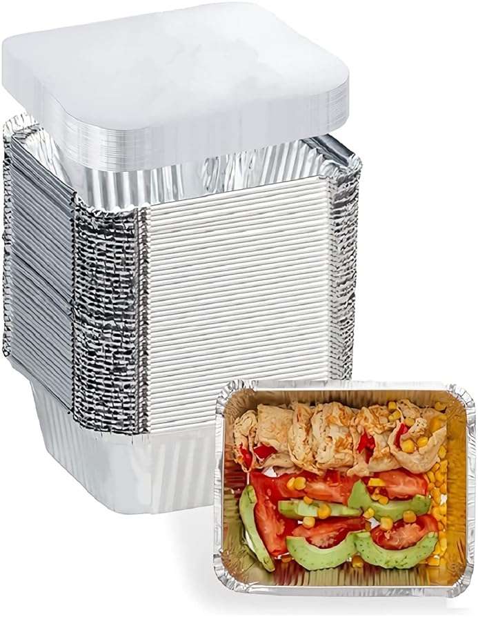 FUIIKEEM 1 Lb Small Aluminum Pans with Lids(40 Pack - 5"×4") Tin Foil Pans Disposable Cookware- Cardboard Lids, for Cooking Baking Party Meal,Takeout Trays - To Go Disposable Food Container - Image 1