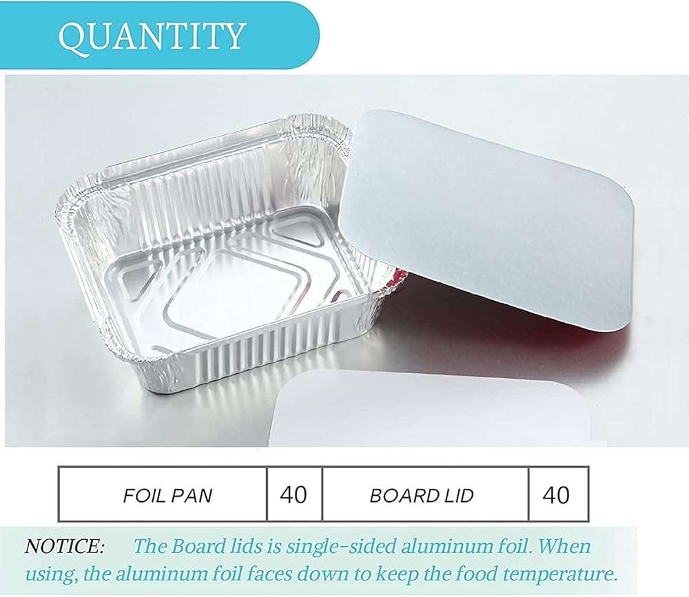 FUIIKEEM 1 Lb Small Aluminum Pans with Lids(40 Pack - 5"×4") Tin Foil Pans Disposable Cookware- Cardboard Lids, for Cooking Baking Party Meal,Takeout Trays - To Go Disposable Food Container - Image 2