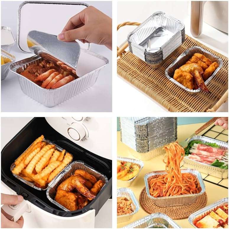 FUIIKEEM 1 Lb Small Aluminum Pans with Lids(40 Pack - 5"×4") Tin Foil Pans Disposable Cookware- Cardboard Lids, for Cooking Baking Party Meal,Takeout Trays - To Go Disposable Food Container - Image 4