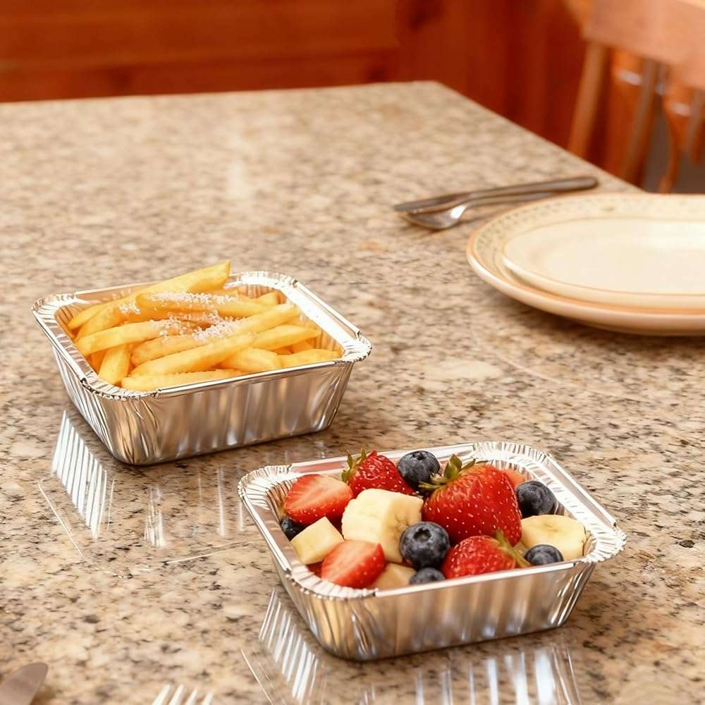 FUIIKEEM 1 Lb Small Aluminum Pans with Lids(40 Pack - 5"×4") Tin Foil Pans Disposable Cookware- Cardboard Lids, for Cooking Baking Party Meal,Takeout Trays - To Go Disposable Food Container - Image 7