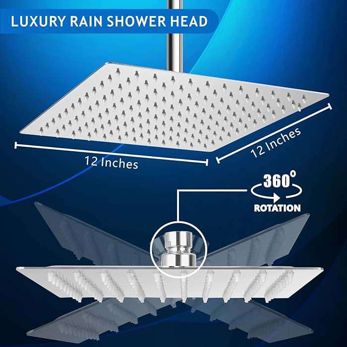 Voolan Rain Shower Head - High Flow Large Rainfall Shower Heads Made of Stainless Steel - Waterfall Bathroom Square Showerhead - Ceiling or Wall Mount (12" Chrome) - Image 3