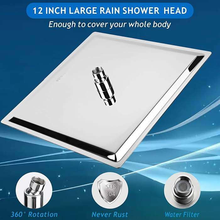 Voolan Rain Shower Head - High Flow Large Rainfall Shower Heads Made of Stainless Steel - Waterfall Bathroom Square Showerhead - Ceiling or Wall Mount (12" Chrome) - Image 4