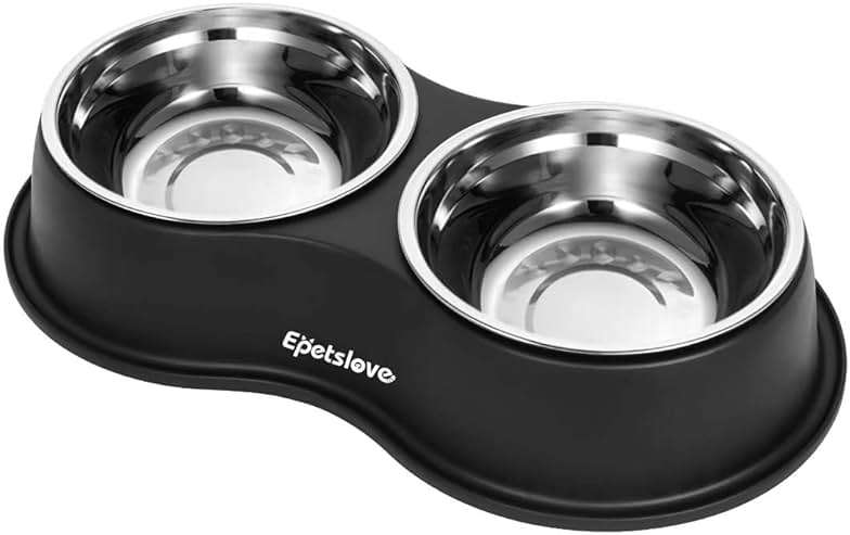 Epetslove Dog Bowls Double Dog Water and Food Bowl Stainless Steel Bowl with Non-Slip Resin Station, Pet Feeder Bowls for Puppy Medium Dogs Cats - Image 1