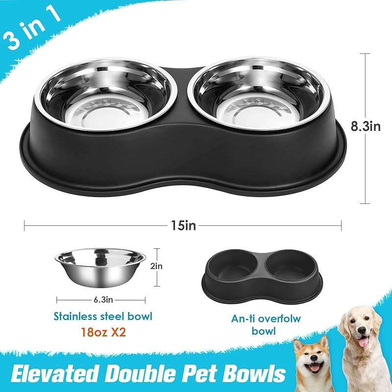 Epetslove Dog Bowls Double Dog Water and Food Bowl Stainless Steel Bowl with Non-Slip Resin Station, Pet Feeder Bowls for Puppy Medium Dogs Cats - Image 2
