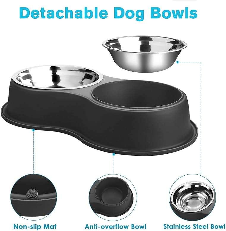 Epetslove Dog Bowls Double Dog Water and Food Bowl Stainless Steel Bowl with Non-Slip Resin Station, Pet Feeder Bowls for Puppy Medium Dogs Cats - Image 3