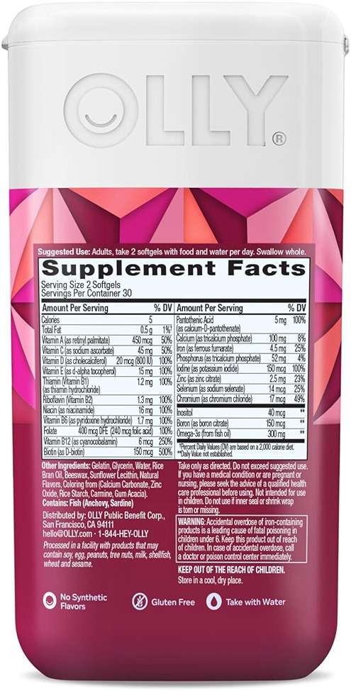 OLLY Ultra Strength Women's Multi Softgels, Overall Health and Immune Support, Omega-3s, Iron, Vitamins A, D, C, E, B12, Daily Multivitamin, 30 Day Supply - 60 Count - Image 7