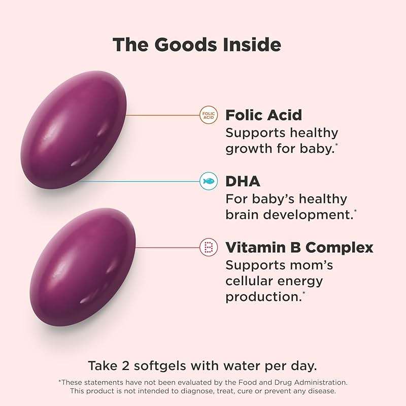 OLLY Ultra Strength Prenatal Multivitamin Softgels, Supports Mom's Wellness & Baby's Healthy Growth and Brain Development,* Folic Acid, DHA, Iron, Vitamins B, C, D & E, 30 Day Supply - 60 Count - Image 3