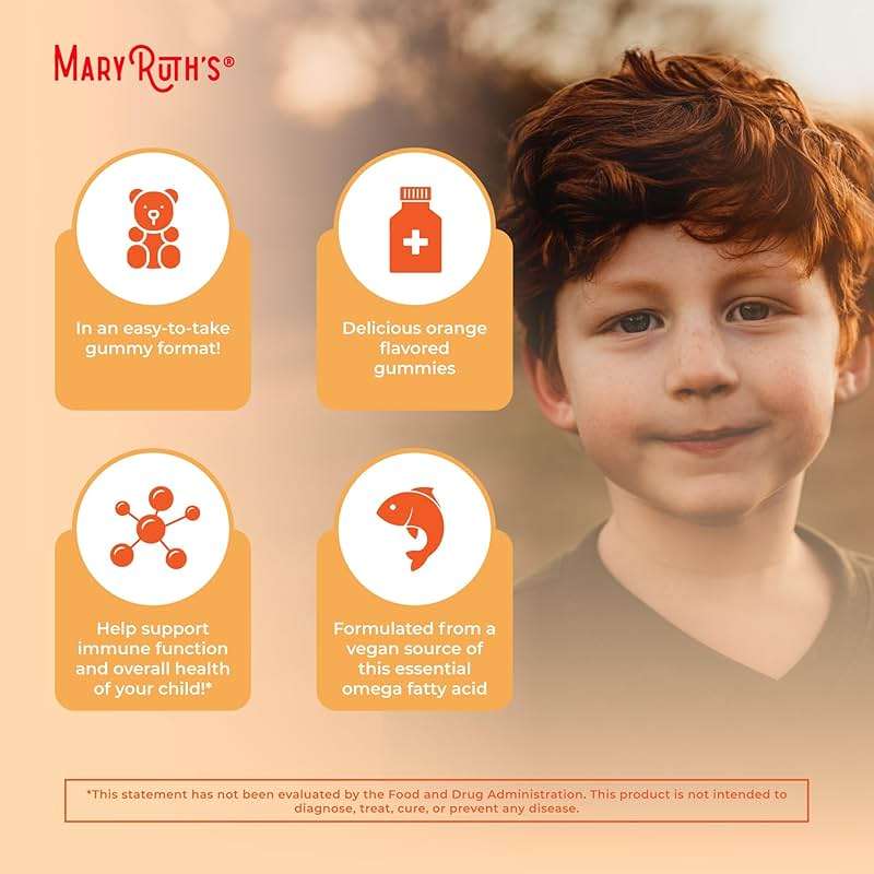 MARYRUTH'S Vegan Omega 3 Gummies for Kids 4 2 Month Supply | Sugar Free | Omega 3 Supplement with Vitamin C | Flaxseed Oil | Immune Support | Essential Nutrient ALA | No Fish Taste | 60 Count - Image 6