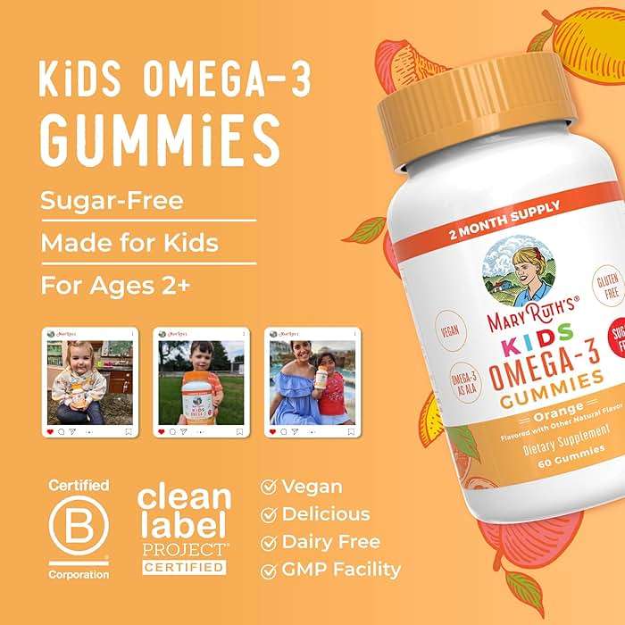 MARYRUTH'S Vegan Omega 3 Gummies for Kids 4 2 Month Supply | Sugar Free | Omega 3 Supplement with Vitamin C | Flaxseed Oil | Immune Support | Essential Nutrient ALA | No Fish Taste | 60 Count - Image 8