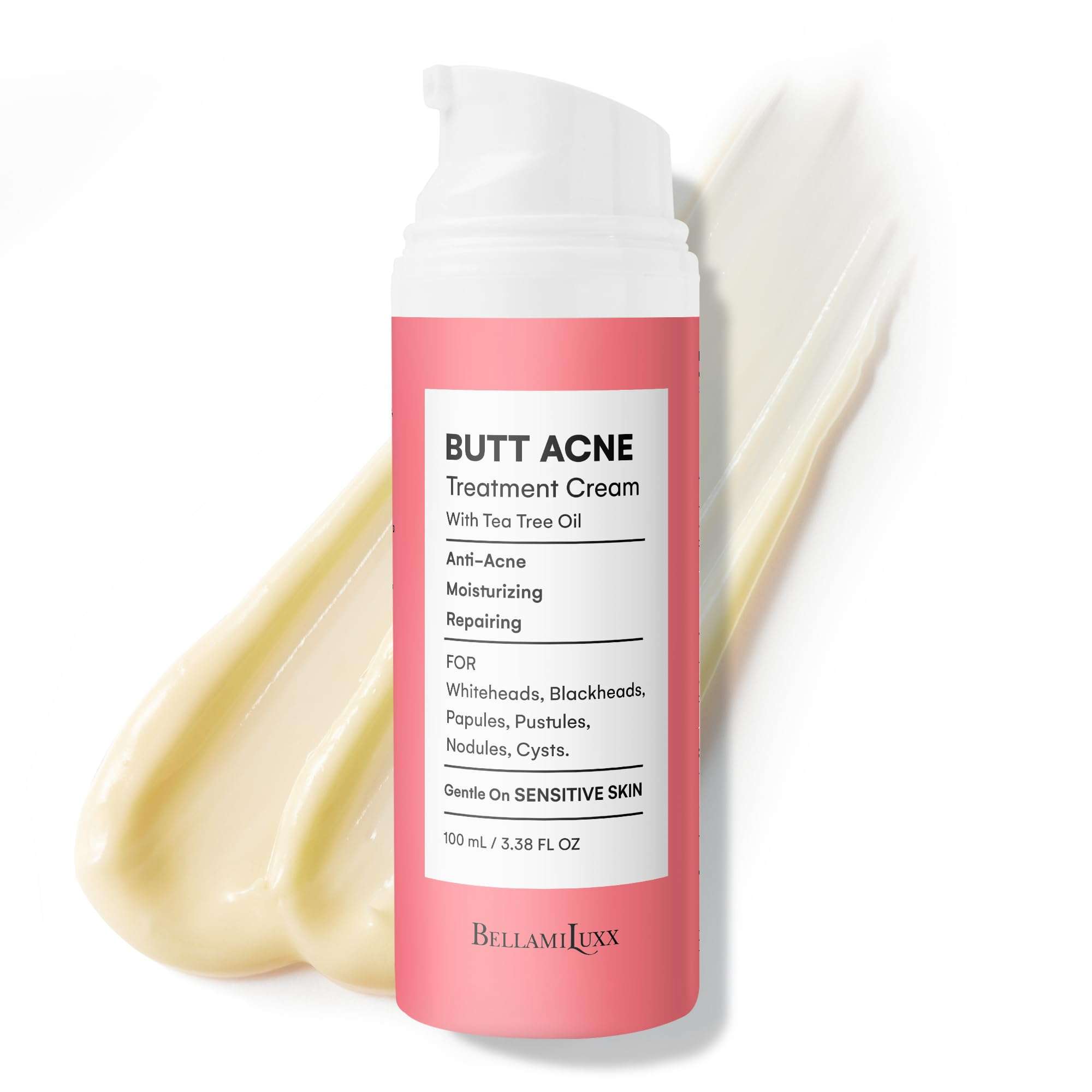 BellamiLuxx Butt Acne Clearing Treatment Cream: Body Acne Treatment for Folliculitis and Pimples on Buttocks, Thighs, and Body with 2% Salicylic Acid & Tea Tree Oil - Butt Cream for Smooth Skin - Image 1