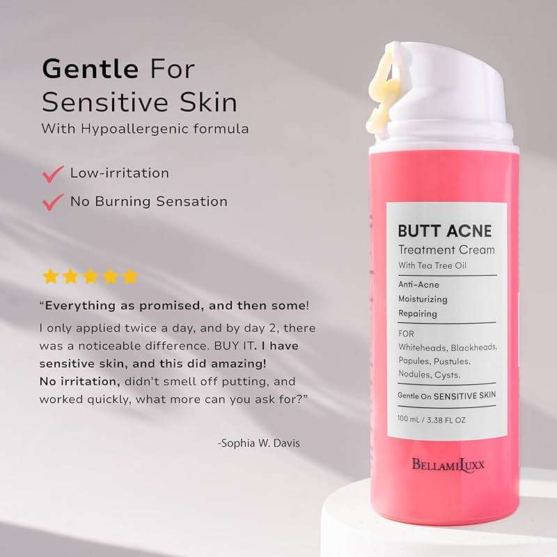 BellamiLuxx Butt Acne Clearing Treatment Cream: Body Acne Treatment for Folliculitis and Pimples on Buttocks, Thighs, and Body with 2% Salicylic Acid & Tea Tree Oil - Butt Cream for Smooth Skin - Image 4