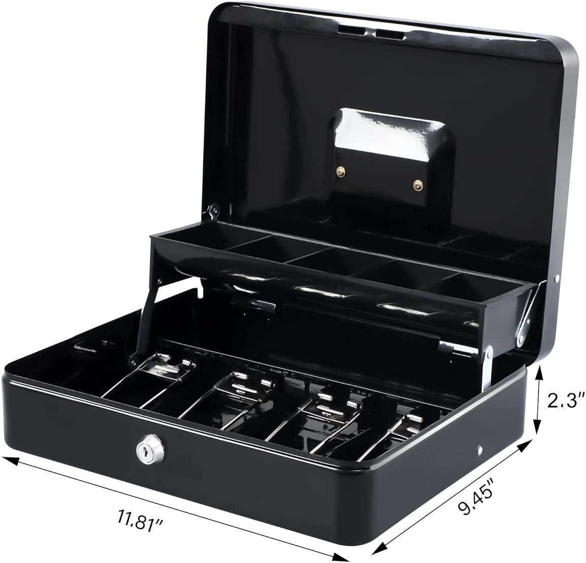KYODOLED Cash Box with Key Lock, Anti-Theft Cable & Waterproof Pouch–0.7mm Thick Metal Money Box for Flea Market & Small Business, Portable Cash Drawer with Auto-Pop Coin Tray & Windproof Bill Clips - Image 4